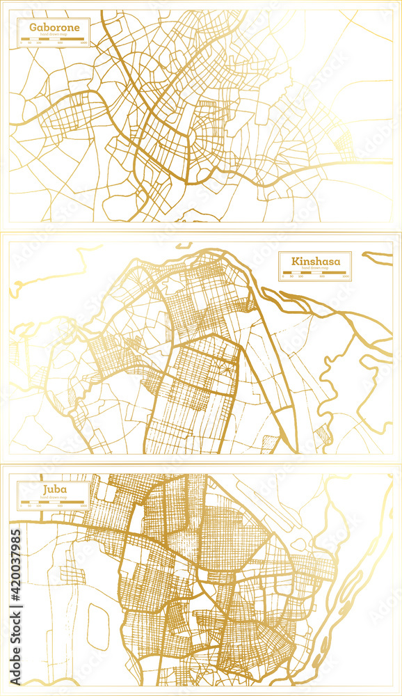 Gaborone Botswana City Map in Retro Style in Golden Color. Outline Map.