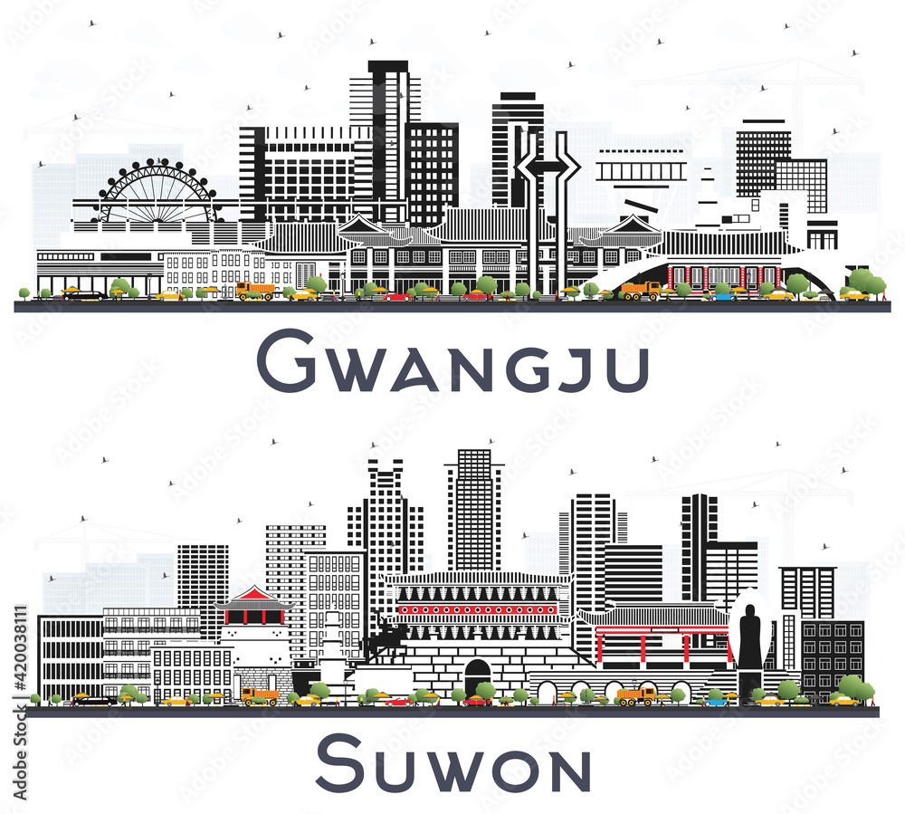 Suwon and Gwangju South Korea City Skyline Set.