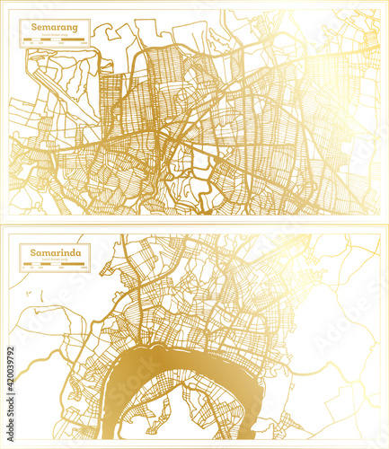 Samarinda and Semarang Indonesia City Map Set. photo