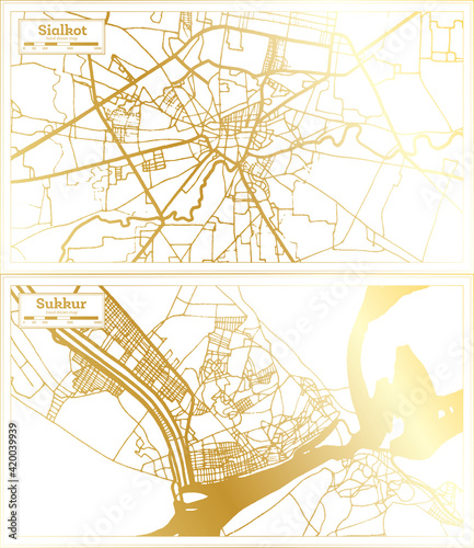 Sukkur and Sialkot Pakistan City Map Set. photo