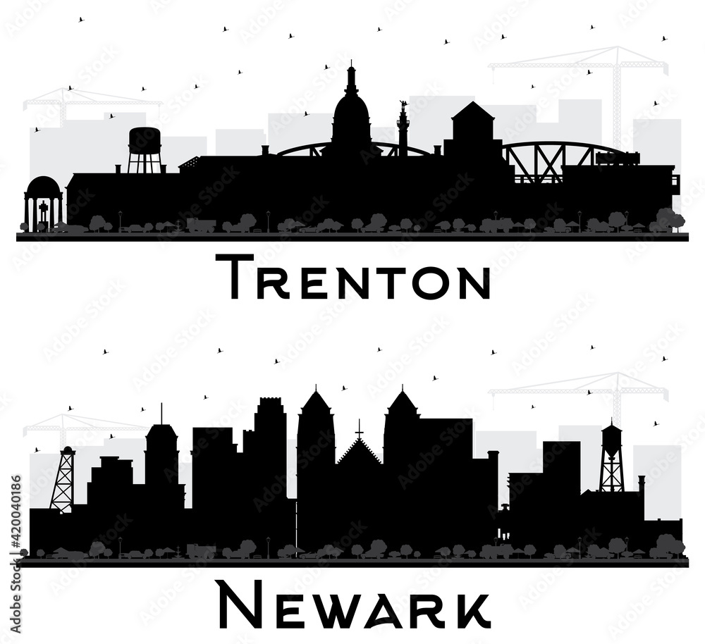 Newark and Trenton New Jersey City Skyline Silhouette Set.
