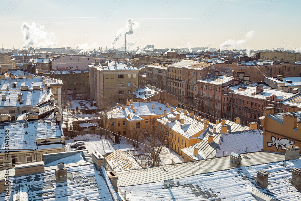 Top-bottom view on historic center of Saint Petersburg.