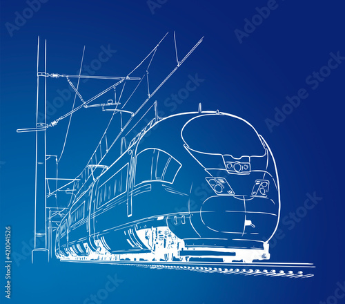 High-speed train. Hand drawn sketch vector illustration