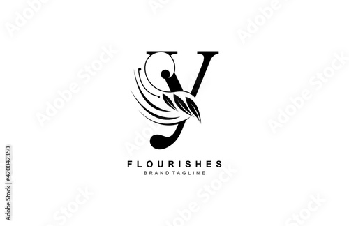 Lowercase Letter Y Linked Beauty Flourish Logo Design Concept