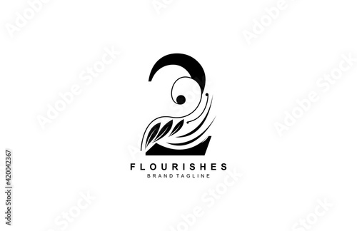 Number 2 Linked Beauty Flourish Logo Design Concept