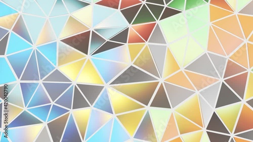 3d mosaic motion graphic background, white polygonal moving field with colorful lights. Interesting Looped Seamless 3D Animation.