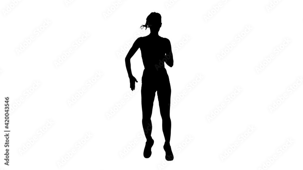 Aerobics silhouette of woman doing lateral shuffle exercise in slow motion. Full body on white screen background Aerobics silhouette of woman doing lateral shuffle exercise in slow motion. Full body on white screen background