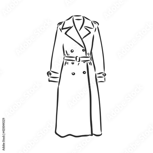 Autumn coat hand drawn vector illustration. Raincoat sketch design element isolated on white background. Fashion fall season clothing. autumn coat, vector sketch illustration
