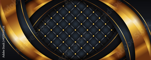 elegant black shades in 3d golden abstract style background . Royal party gold leather texture vintage decorative backdrop design. Illustration gold color with modern deluxe template premium retro