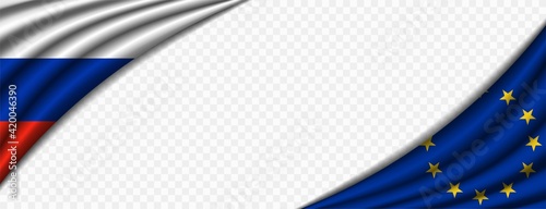 Russia Flag Vector and Europian Union Flag Vector Closeup Illustration
