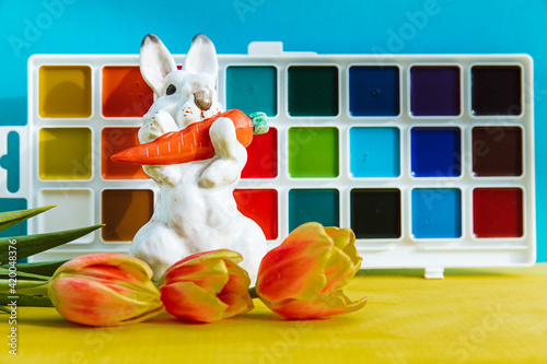 Wallpaper Mural Easter eggs and Easter bunny. With space for the text. Background for the site. Torontodigital.ca