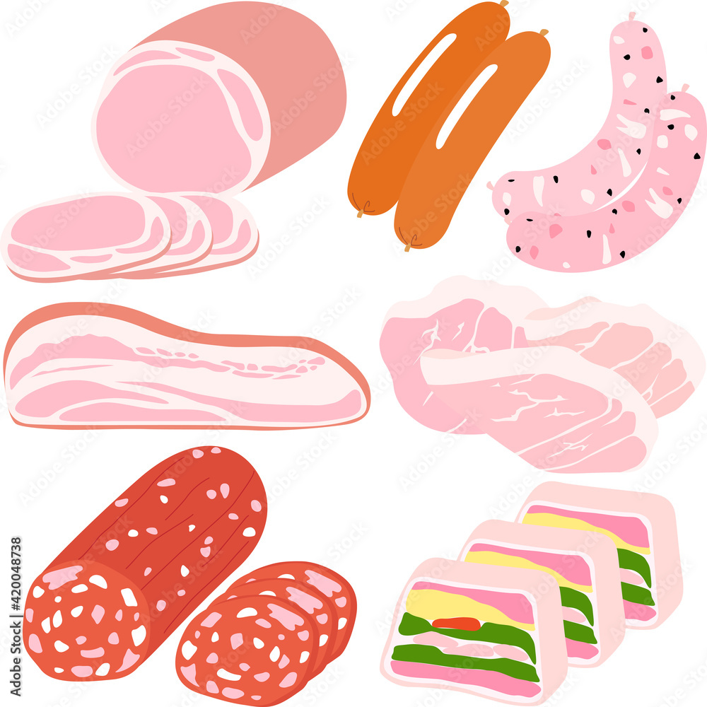 いろいろな加工肉のイラスト（カラー）