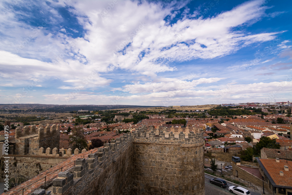 Aerial View of Fortress Walls in Avila, Spain