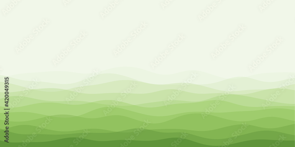 Abstract waves cover. Horizontal background with curves in light green colors. Appealing vector illustration.