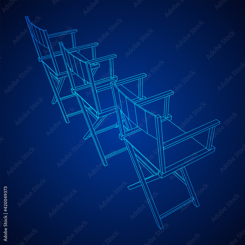 Director movie workplace chair. Wireframe low poly mesh