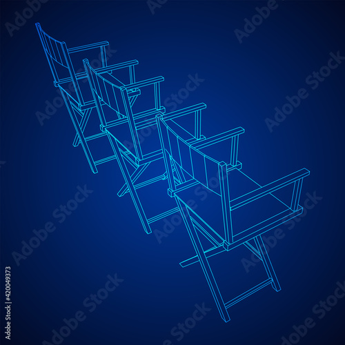 Director movie workplace chair. Wireframe low poly mesh