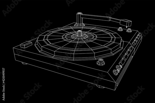 Vinyl turntable audio device. Wireframe low poly