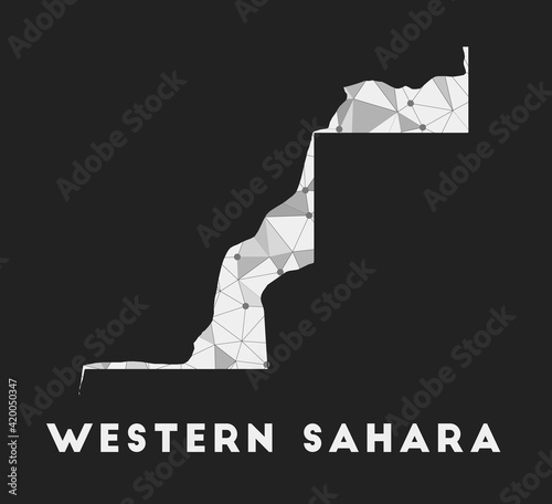 Western Sahara - communication network map of the country. Western Sahara trendy geometric design on a dark background. Technology, internet, network, telecommunication concept. Vector illustration.