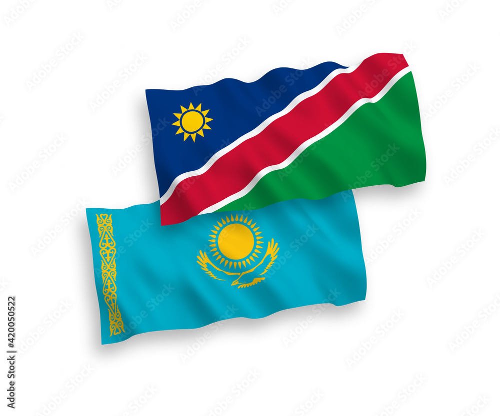 Flags of Kazakhstan and Republic of Namibia on a white background Flags of Kazakhstan and Republic of Namibia on a white background