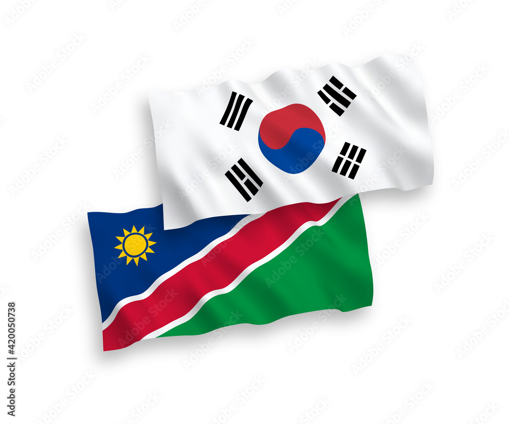 Flags of South Korea and Republic of Namibia on a white background