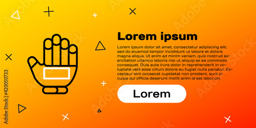 Line Hockey glove icon isolated on yellow background. Sports playing and training protective gloves on hands. Colorful outline concept. Vector Illustration