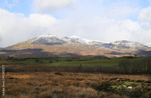 Fototapeta Naklejka Na Ścianę i Meble -  A view towards the mountains of the Snowdonia National Park in Wales, UK.