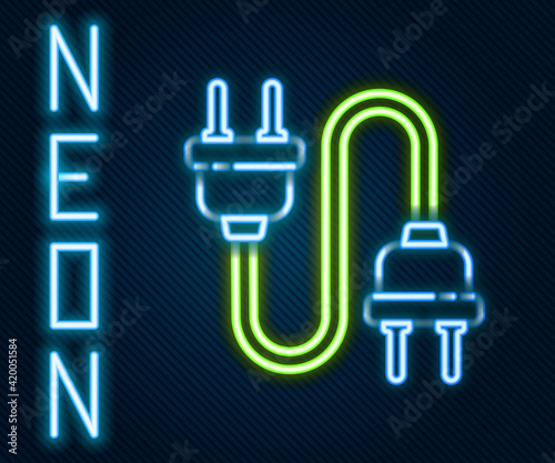 Glowing neon line Electric plug icon isolated on black background. Concept of connection and disconnection of the electricity. Colorful outline concept. Vector Illustration