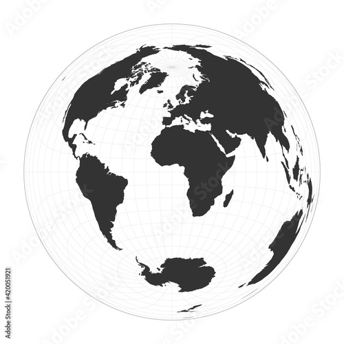Fototapeta Naklejka Na Ścianę i Meble -  Map of the world using Lambert azimuthal equal-area projection. Globe with latitude and longitude net. World map on meridians and parallels background. Vector illustration.