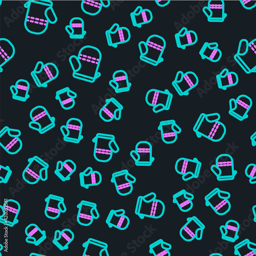 Line Oven glove icon isolated seamless pattern on black background. Kitchen potholder sign. Cooking glove. Vector