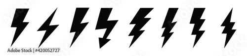 Lightning bolt icon set, Thunderbolt flat style, flash electric symbol, Vector illustration 
