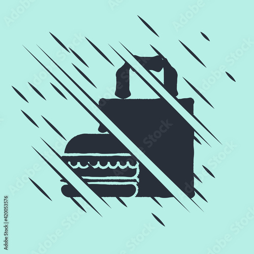 Black Online ordering and burger delivery icon isolated on green background. Glitch style. Vector Illustration