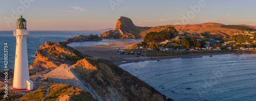 Castlepoint Lighthouse, sunrise panorama, New Zealand