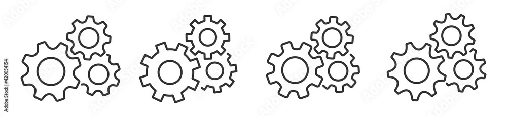 setting gear icon, Cogwheel group in line style isolated on white background, vector illustration