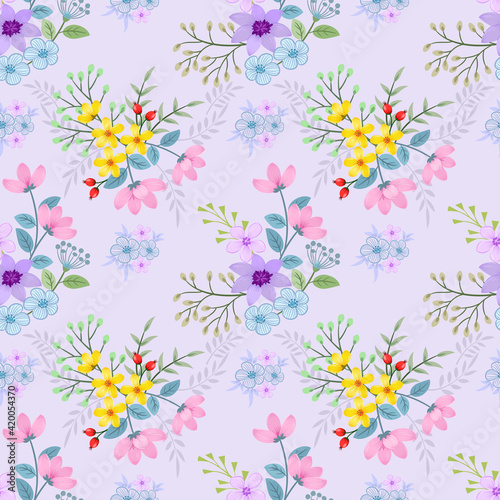 Floral seamless pattern with purple monochrome background for fabric  textile  and wallpaper.