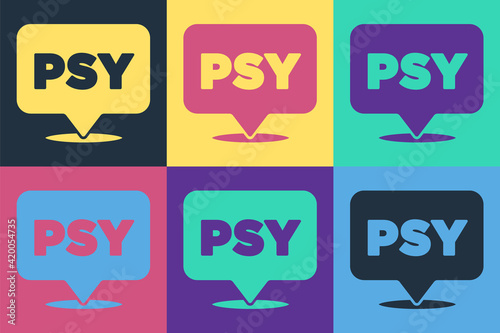 Pop art Psychology icon isolated on color background. Psi symbol. Mental health concept, psychoanalysis analysis and psychotherapy. Vector