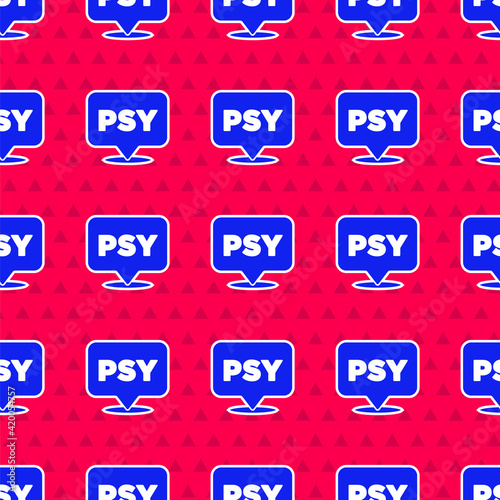 Blue Psychology icon isolated seamless pattern on red background. Psi symbol. Mental health concept, psychoanalysis analysis and psychotherapy. Vector