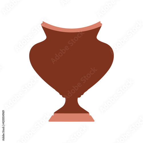 Clay jug ceramic pottery vector antique jar. Isolated clay vase old icon illustration. Brown jug amphora pottery flat object. Cartoon traditional greek vase with pattern symbol. Simple greece sign