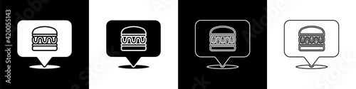 Set Online ordering and burger delivery icon isolated on black and white background. Vector