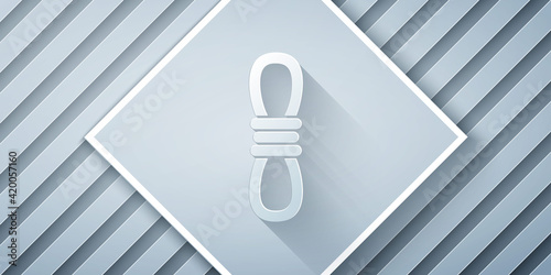 Paper cut Climber rope icon isolated on grey background. Extreme sport. Sport equipment. Paper art style. Vector