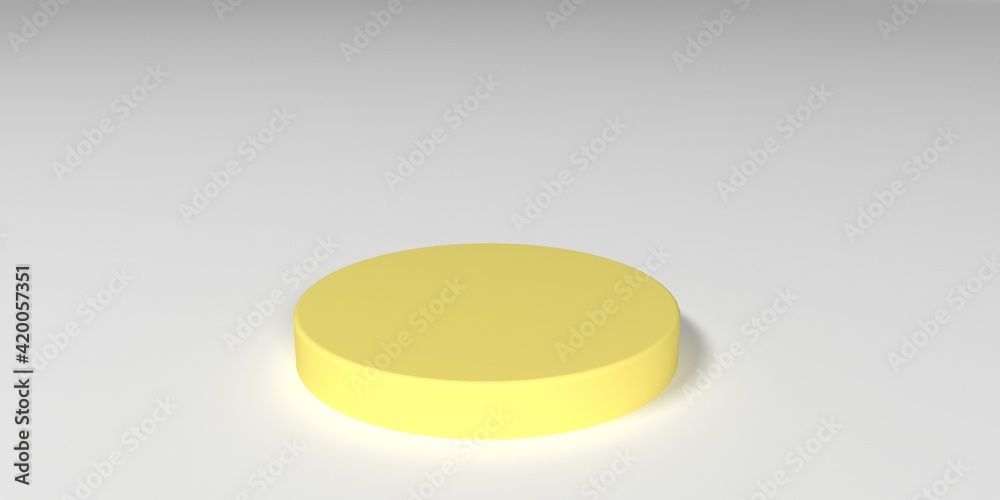 Yellow pastel product stand or podium pedestal on empty display with gray backdrops. 3D rendering. Yellow pastel product stand or podium pedestal on empty display with gray backdrops. 3D rendering.
