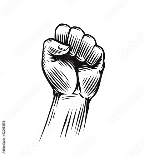 Human clenched fist illustration. Protest, rebel vector revolution