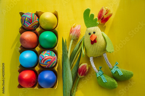 Easter eggs and Easter bunny. With space for the text. Background for the site.