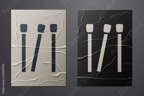 White Matches icon isolated on crumpled paper background. Paper art style. Vector