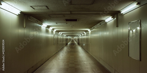 Dark and long underground passage 暗く長い地下道 成田空港と京成東成田駅の連絡通路