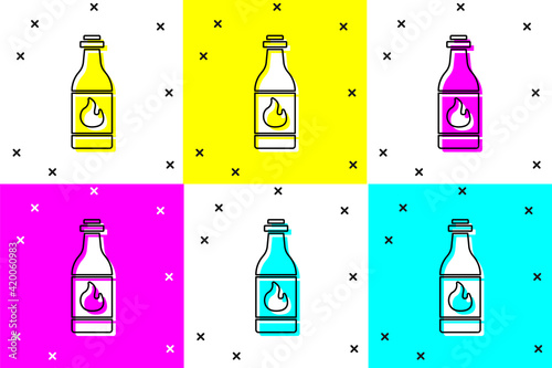 White Tabasco sauce icon isolated on white background. Chili cayenne spicy pepper sauce. Square color button. Vector