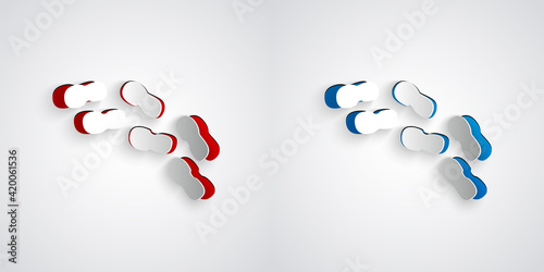 Paper cut Human footprints shoes icon isolated on grey background. Shoes sole. Paper art style. Vector