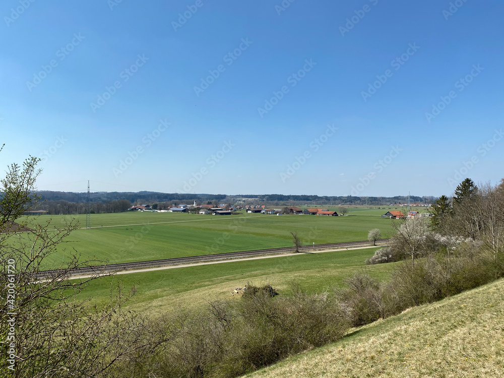 View of landscape and village in Allgäu, Bavaria, Germany