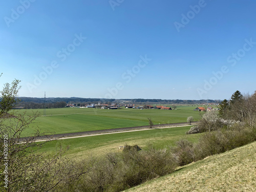 View of landscape and village in Allgäu, Bavaria, Germany