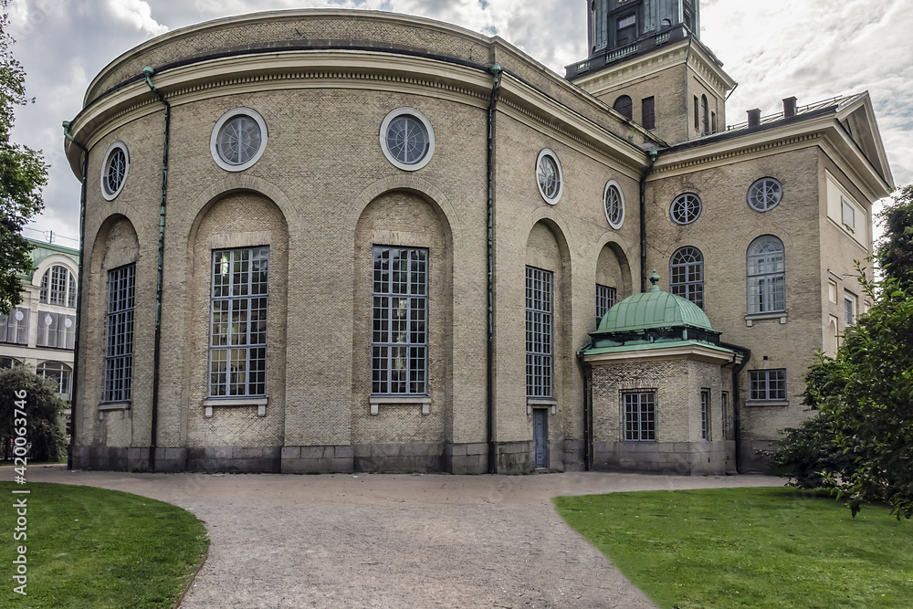 Neoclassical Gothenburg Cathedral (Gustavi domkyrka) lies near heart of city, cathedral built in 1815 and replaced an earlier cathedral built in XVII century. Gothenburg, Sweden.
