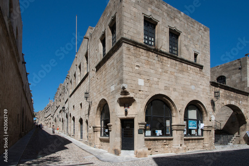 View of street of Knights  in old town Rhodes  Dodecanese Greece